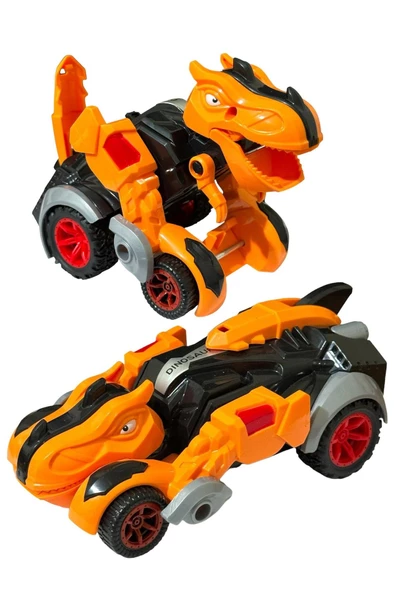 Trex Dinazor Figür Araba Sürtmeli Teker Transformers Robot Dinozor 15cm TURUNCU ürün görseli 1