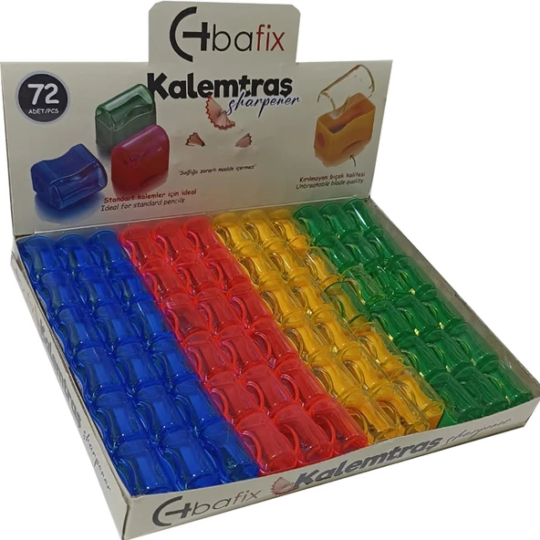 Bafix Kalemtıraş Plastik Tek Bölmeli Kapaklı Kalemtraş 72 Li Paket ürün görseli 1