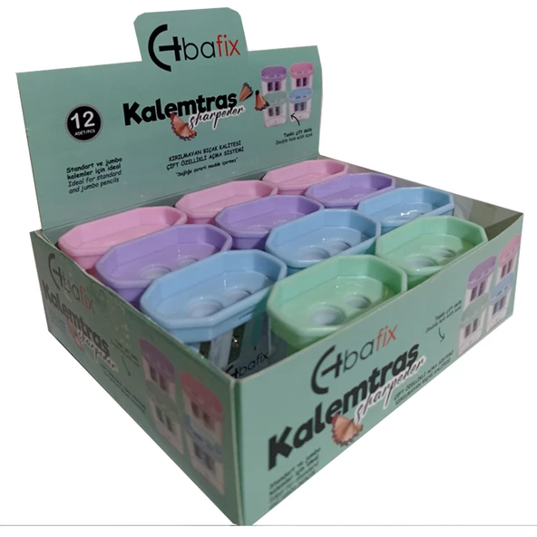 Bafix Kalemtıraş Çift Delikli Tanklı Öğrenci Kalemtraş 12 Li Paket ürün görseli 1