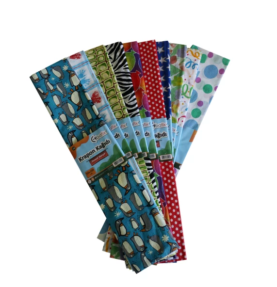 Bafix Krapon Kağıdı 50x200 CM Karışık Renk Desenli Krapon Kağıdı 10 Lu Paket ürün görseli 1