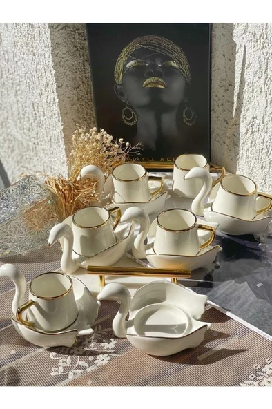 Kapris 6 Kişilik Kuğu Model Kahve Fincanı Takımı 4291 ürün görseli 1