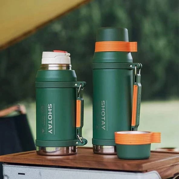 Shotay Çelik Termos Camper Large 1600Ml Haki - Resim 3