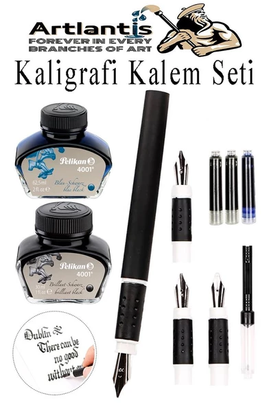 Kaligrafi Dolma Kalem Seti 4 lü 1 Paket Mavi ve Siyah Yedek Mürekkep Hat Yazma Tasarım Sanat Kalemi Hattat ürün görseli 1