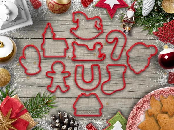 Christmas Temalı Kurabiye Kalıbı ve Şeker Hamuru Kalıbı Seti 10 Adet - 7 CM ürün görseli 1