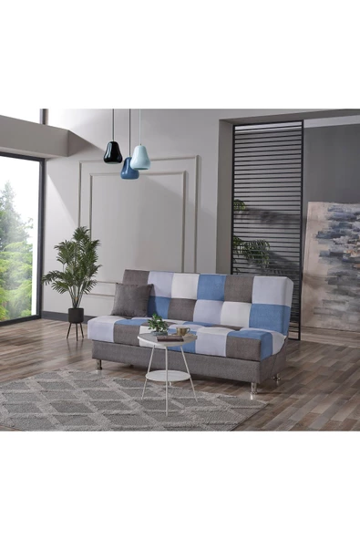 Meşe Home Cube Kolsuz Mekanizma Yataklı Yaylı Bazalı Kare Desenli Kanepe ürün görseli 1