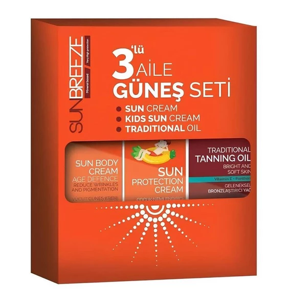 SUN BREEZE 3Lü Aile Güneş Seti 50+SPF Yüz Güneş Kremi , 50+SPF Çoçuk Güneş Kremi 0 SPF Bronzlaştırıcı Yağ ürün görseli 1