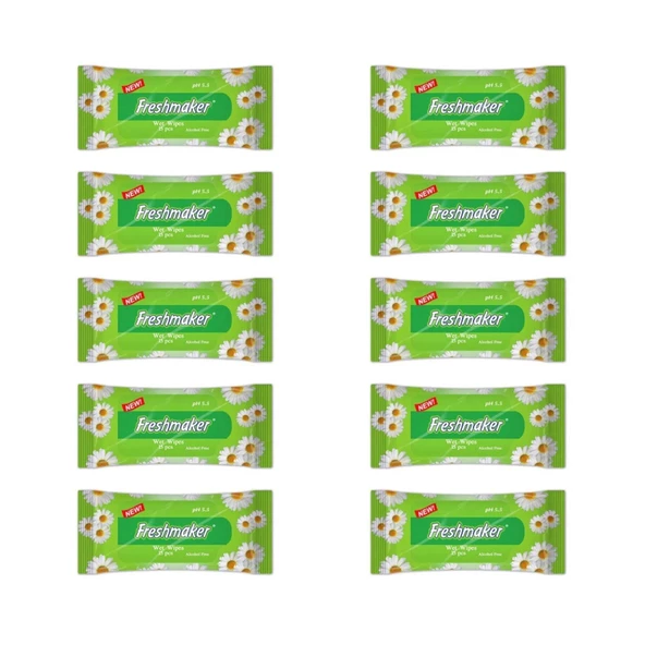 Freshmaker Islak Cep Mendil - Alkolsüz ve pH Dengelenmiş - Çiçeksi Kokular - 15 Adetlik 10 Paket ürün görseli 1