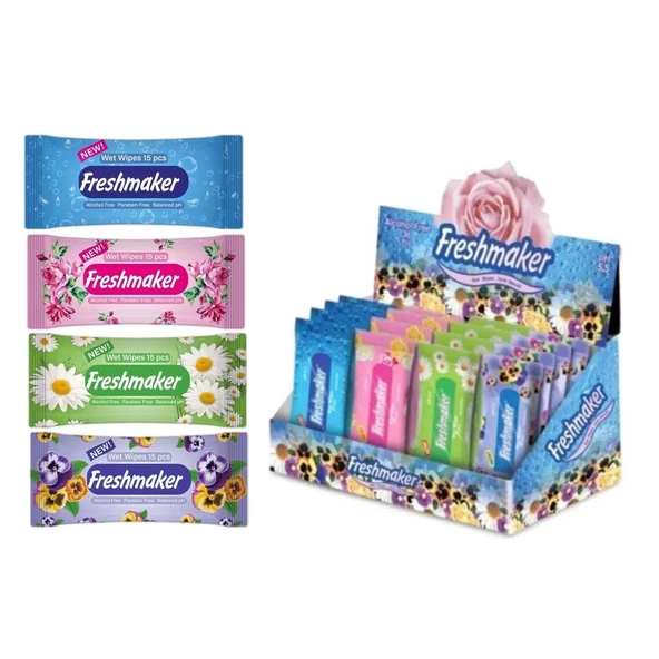 Freshmaker Islak Cep Mendil - Alkolsüz ve pH Dengelenmiş - Çiçeksi Kokular - 15 Adetlik 36 Paket ürün görseli 1