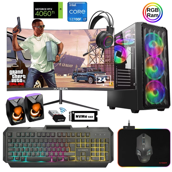 Xaser Xsr887 i7 12700F 16GB Ram 512GB M.2 NVMe SSD 8GB RTX4060Ti 23.8 180Hz Curved Oyuncu Tavsiye Sistem ürün görseli 1