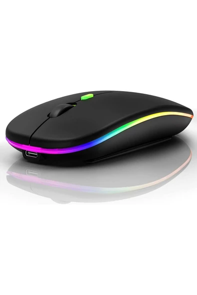 Aksesuar   Şarjlı Kablosuz Mouse Bluetooth ve 2.4ghz- RGB Işıklı - Sessiz Tıklama ürün görseli 1