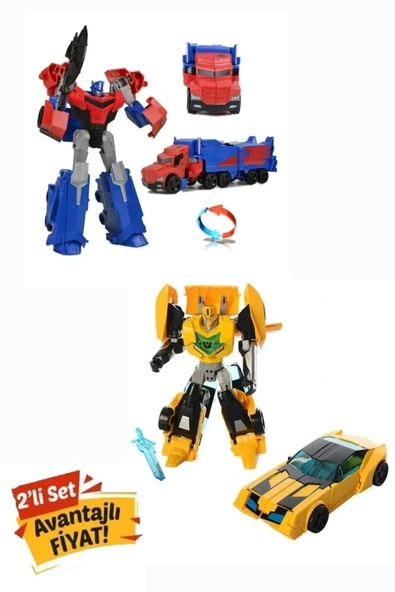 Metal Gövdeli Dönüşebilen Transformer Robot Bumblebe Ve Optimus Prime Araba 2'li Set 20 cm ürün görseli 1