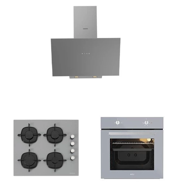 Silverline Karma Ankastre Gri Cam Set 3481 Davlumbaz - CS5335S01 ocak- Esty Aef6601s04 Firin ürün görseli 1