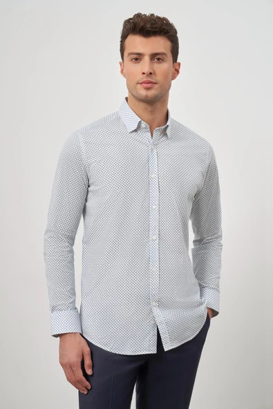 Beyaz Uzun Kol Perfectto Alttan Biritli Yaka Cepsiz Pamuklu Classic Slim Fit Gömlek 1004240259 ürün görseli 1