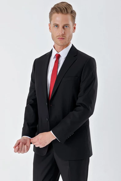 Siyah Gabardin Mono Yaka 6 Drop Comfort Fit Rahat Kesim Basic Takım Elbise 1001245010 ürün görseli 1