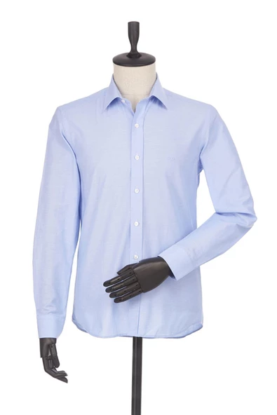 Mavi Uzun Kol Filafil Desen Filafil Sert Yaka Cepsiz Pamuklu Basic Slim Fit Gömlek 1004245008 ürün görseli 1