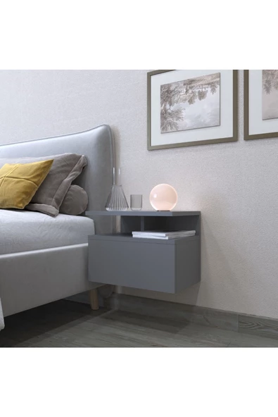 AYMOBSAN Venüs Komodin, Duvara Monte, 45 cm, Antrasit ürün görseli 1