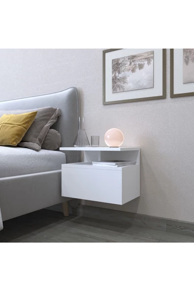 AYMOBSAN Venüs Komodin, Duvara Monte, 45 cm, Beyaz ürün görseli 1