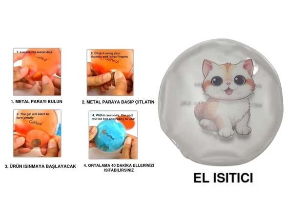 SEVİMLİ KEDİ CEP SOBASI,EL ISITICI,SICAK SU TORBASI PVC  9cm ürün görseli 1