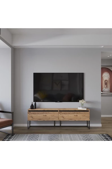AYMOBSAN   Perla Tv Ünitesi , Tv Sehpası , Düşer Kapak Tv Ünitesi , Metal Ayaklı Tv Ünitesi Atlantik Çam ürün görseli 1
