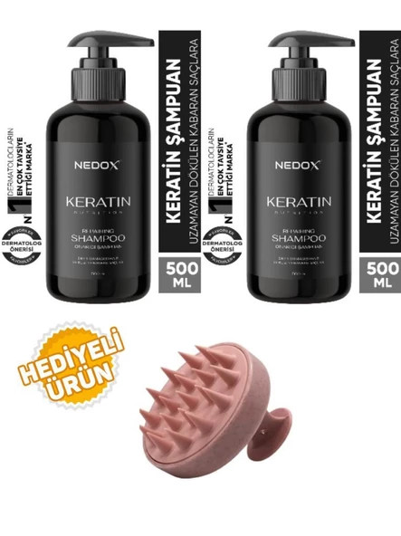 NEDOX 2 Adet Yıpranmış Saçlar Için Keratinli Saç Bakım Şampuanı 500 ml+Saç Masaj Tarağı ürün görseli 1