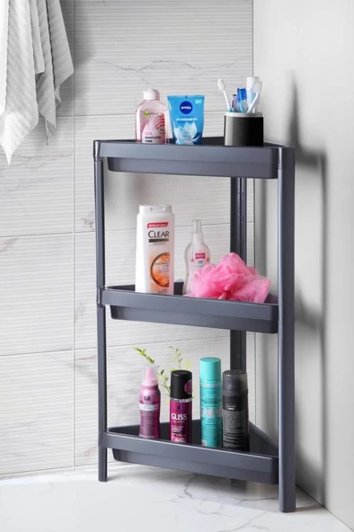 Mithra Life 3 Katlı Üçgen Plastik Gri Banyo Mutfak Rafı MIT1061 ürün görseli 1