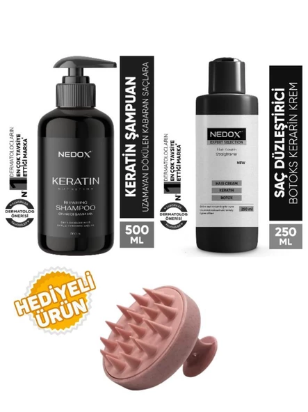 NEDOX Yıpranmış Saçlar Için Keratinli Saç Bakım Şampuanı 500 ml+Saç Düzleştirici+Saç Masaj Tarağı ürün görseli 1