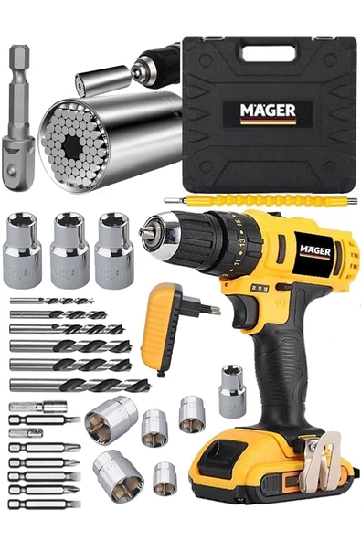 Mager Alman Darbeli Metal Şanzıman 12 Volt Li-ıon Bataryalı Çift Akülü Şarjlı Matkap ürün görseli 1