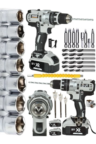 Mager Alman Metal Şanzıman 21 Volt 1,5 Ah Li-ıon Bataryalı Çift Akülü Vidalama Darbeli Şarjlı Matkap ürün görseli 1