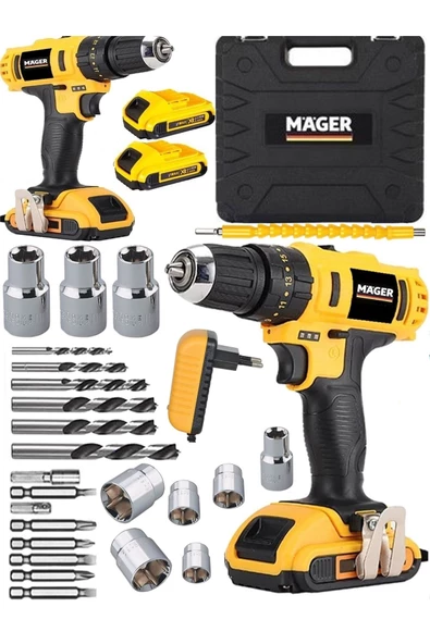 Mager 12 V Akülü Vidalama Şarjlı Matkap 27 Parça Aksesuar Seti ürün görseli 1
