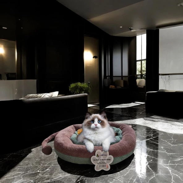 LÜKS KEDİ VE KÖPEK YATAĞI KUYRUKLU SU YEŞİLİ GÜLKURUSU ürün görseli 1