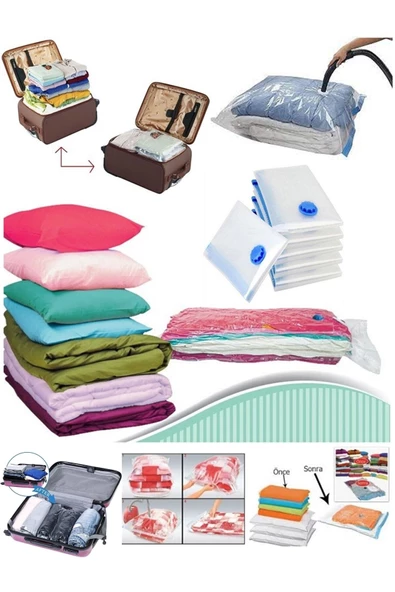 ÜLBAG Vakumlu Saklama Poşeti Hurç 4 Lü Set (2 Ad60x80-2ad 55x90)seyahat Bavullarına Uygun ürün görseli 1