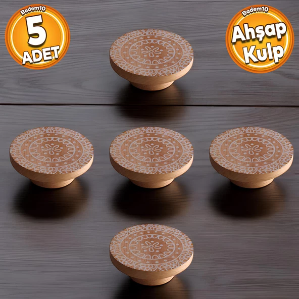 Ahşap Kulp Düğme Çiçek Desenli Çocuk Odası Çekmece Mutfak Mobilya Dolap Kulpu Kulbu Kulpları 5 ADET ürün görseli 1