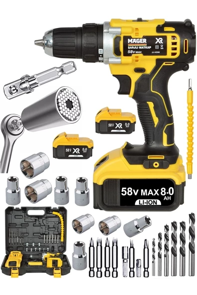 Mager 6.0 Ah ve üstü Şarjlı Akülü Vidalama Matkap Full +gator 3 Lü Set Video Izleyiniz 58 Volt Darbesiz Ş ürün görseli 1
