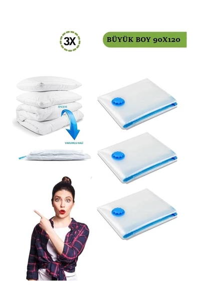 ÜLBAG Vakumlu Hurç Büyük Boy 3 Adet (90x120) Saklama Torbası Bavul Düzenleyici ürün görseli 1