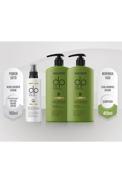 DP DAİLY PERFECTİON 2 Adet Moringa Yağı Şampuan 425 Ml & 1 Adet Pamuk Sütü Sıvı Saç Bakım Kremi 180 Ml Set ürün görseli 1