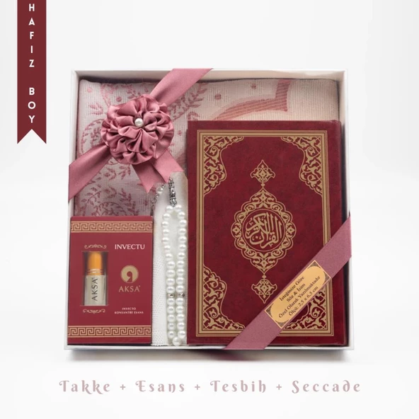 Takke + Esans + Tesbih + Seccade + Kuran Hediye Seti (Hafız Boy, Bordo) ürün görseli 1
