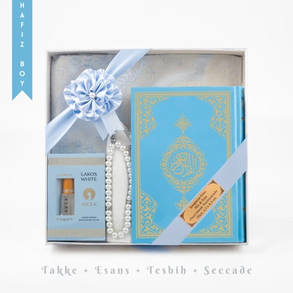 Takke + Esans + Tesbih + Seccade + Kuran Hediye Seti (Hafız Boy, Mavi) ürün görseli 1