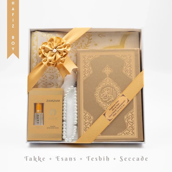 Takke + Esans + Tesbih + Seccade + Kuran Hediye Seti (Hafız Boy, Gold) ürün görseli 1