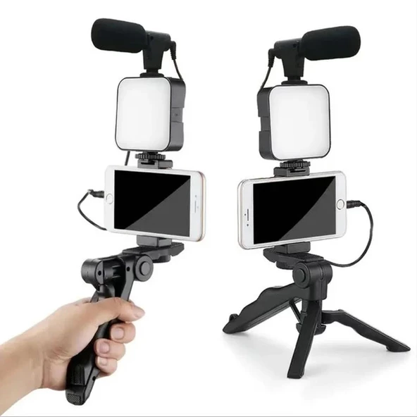 Upway LED Işıklı Mikrofonlu Tripotlu Kumandalı Video Kayıt Fotoğraf Öz Çekim Seti ürün görseli 1