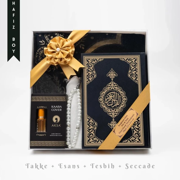 Takke + Esans + Tesbih + Seccade + Kuran Hediye Seti (Hafız Boy, Siyah) ürün görseli 1