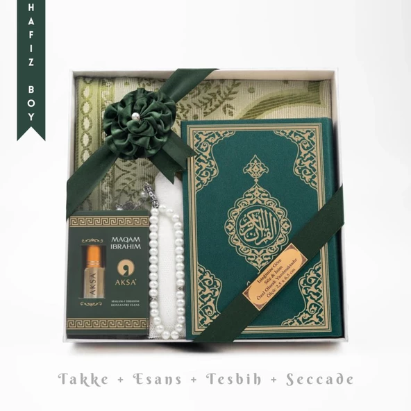 Takke + Esans + Tesbih + Seccade + Kuran Hediye Seti (Hafız Boy, Yeşil) ürün görseli 1