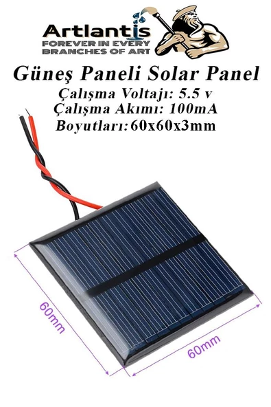 Güneş Paneli Solar Panel 6x6 cm 5.5 volt 100 mA 1 Adet Güneş Enerjisi Okul Sınıf Deney Çalışmaları 60x60 mm ürün görseli 1
