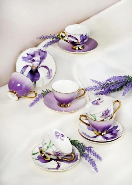 Paçi Orchid Çiçekli Yaldızlı 6 Kişilik Kahve Takımı ürün görseli 1