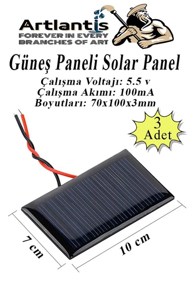 Güneş Paneli Solar Panel 7x10 cm 5.5 volt 100 mA 3 Adet Güneş Enerjisi Okul Sınıf Deney Çalışmaları 70x100mm ürün görseli 1