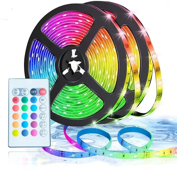 UpWay 3 Metre Bluetoothlu Müziğe Duyarlı Su Geçirmez Kesilebilir Silikonlu Kumandalı USB RGB Şerit Led ürün görseli 1