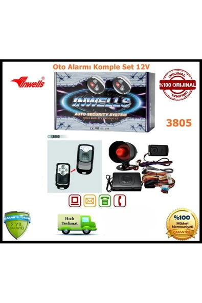 Inwells Oto Alarmı Sistemi Uzaktan Kumandalı 12v 3805 ürün görseli 1