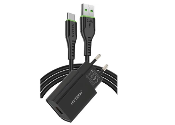 Hytech HY-XE26T Type-C Kablolu 2100MA Ev Şarj 11W + 2,4A Siyah Şarj Adaptör Seti ürün görseli 1