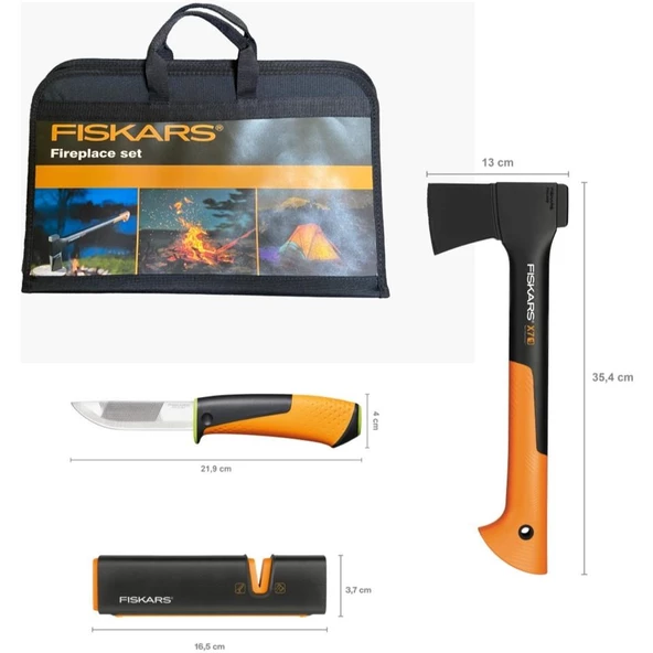 Fiskars Fireplace Set Parçalama Baltası Xs-X7 + Bileyicili Ağır İş Bıçağı + Balta ve Bıçak Bileyici ürün görseli 1