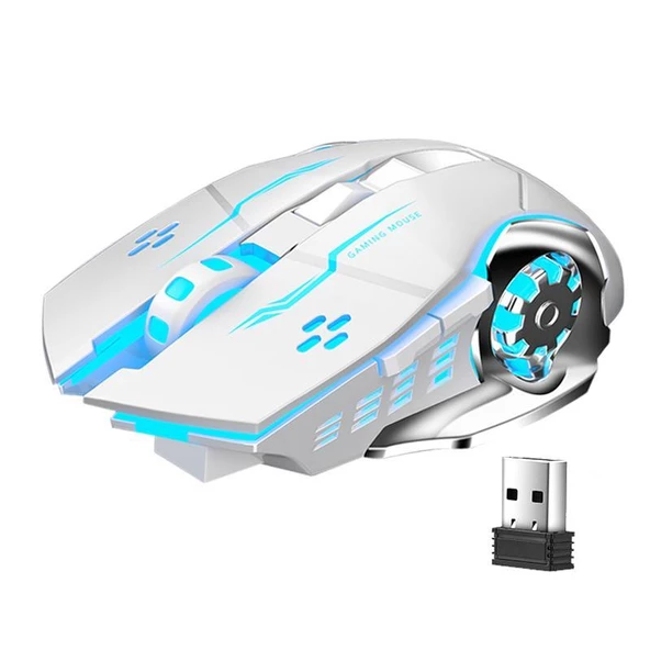 UpWay TW-Q13 Kablosuz Sessiz RGB LED Işıklı Şarjlı Ergonomik 2400DPI Gaming Mouse Beyaz ürün görseli 1
