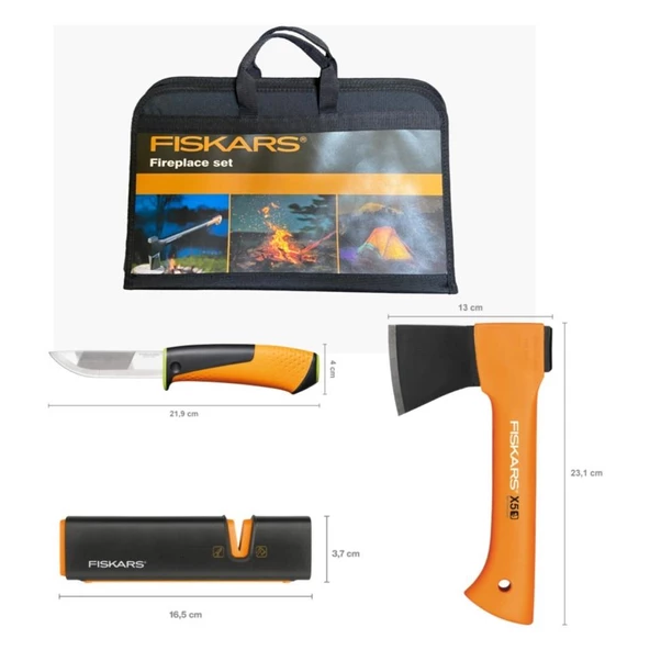 Fiskars Fireplace Set Parçalama Baltası Xxs-X5 + Bileyicili Ağır İş Bıçağı + Balta ve Bıçak Bileyici ürün görseli 1